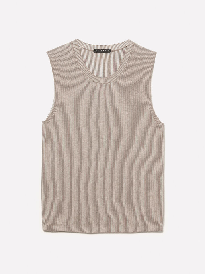 Beige knit vest - women's crew neck sweaters - Beige | Sisley image number 5